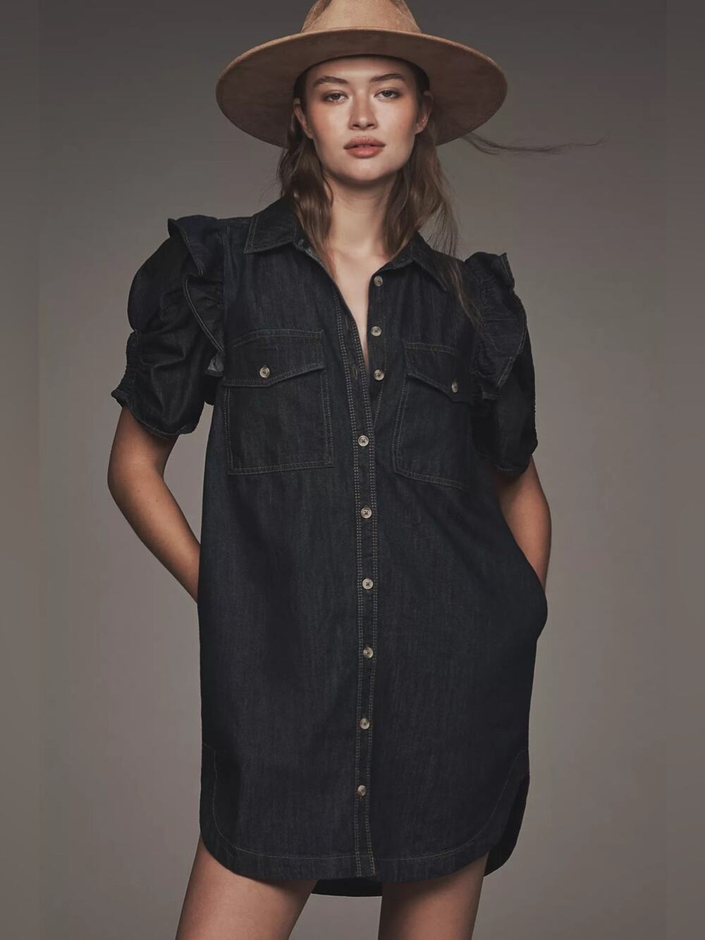 The Ozzi Ruffle-Sleeve Shirtdress by Pilcro